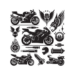 Set of motorcycle elements  illustration