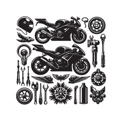 Set of motorcycle elements  illustration