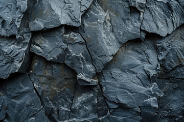 Black stone texture background, cracks and chips. Background of dark gray rock surface with natural veins. Created with Ai