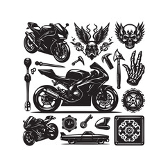 Set of motorcycle elements  illustration