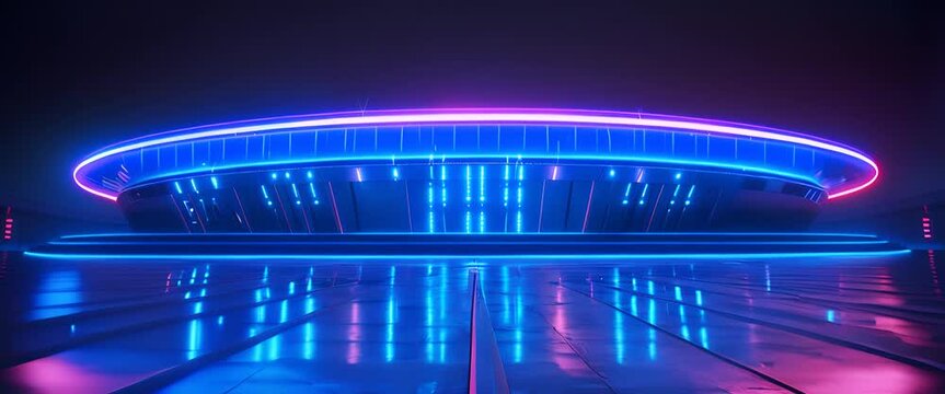 3D rendered neon coliseum in the digital world, arena of futuristic sports.