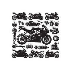 Obraz premium Set of motorcycle elements illustration