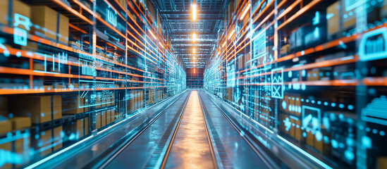 futuristic technology modern retail warehouse products delivery information logistics and distribution centers