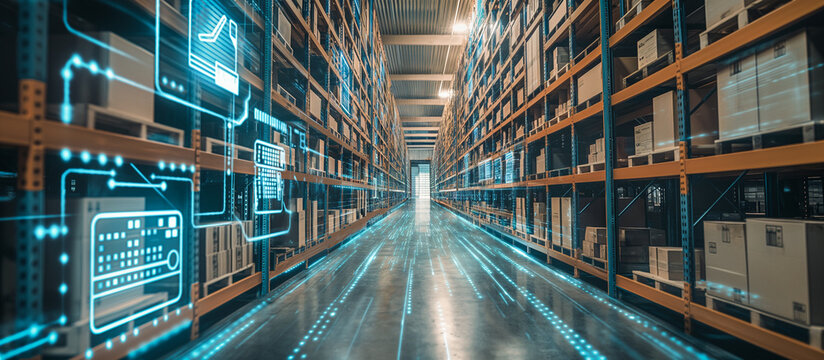 futuristic technology modern retail warehouse products delivery information logistics and distribution centers