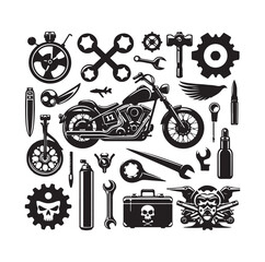 Set of motorcycle elements  illustration