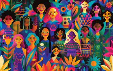 Illustration of Women Standing Together, Equality and Support

