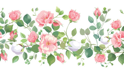 Seamless vectors floral border. Seet pea flower pink 