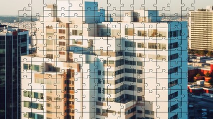 High-rise architecture built with jigsaw puzzle pieces.