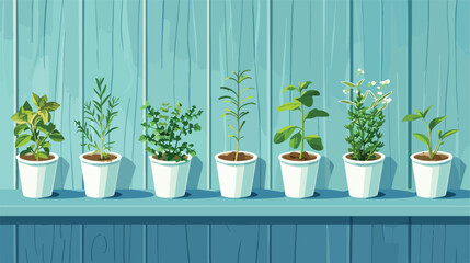 Seedlings of different aromatic herbs in paper cups 