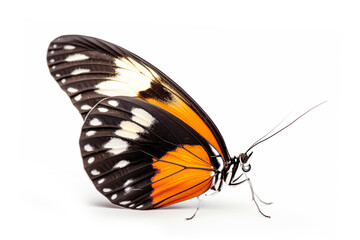Beautiful Sapho Longwing butterfly isolated on a white background . Side view