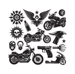 Set of motorcycle elements  illustration