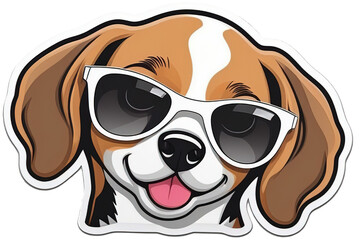 Beagle dog with sunglass cartoon 2d sticker chibi in remove white background for book art decorate custom style.ai generated