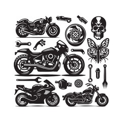 Set of motorcycle elements  illustration  © Creative JM