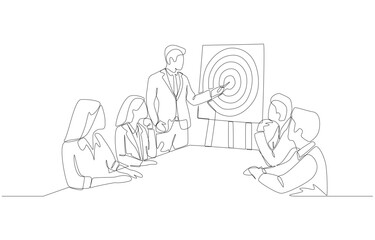 Continuous one line drawing of business manager showing target to employees, team business goal concept, single line art.