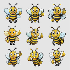 Honey bee giving thumb up icon set