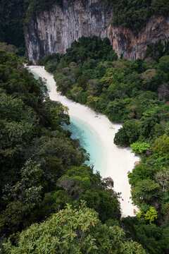 Idyllic white-sand beach, viewed from above, Krabi Thailand