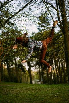 Man falls off slackline. Falling off a slackline.