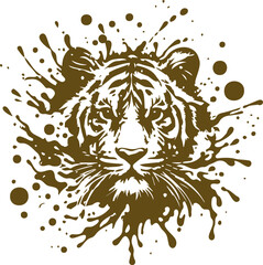 Tiger with abstract splashes in vector stencil artwork