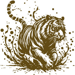 Tiger with abstract splash effects in vector stencil