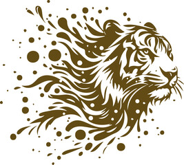 Tiger with abstract splashes in vector stencil