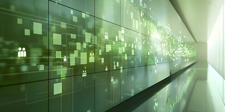 Green Investment Ideas: Digital Display with Eco-Friendly Icons. Concept Green Investments, Sustainable Technology, Eco-Friendly Businesses, Digital Displays, Sustainable Living