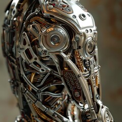 Craft a futuristic portrayal of cybernetic implants integrating seamlessly with human anatomy Showcase intricate metallic details against organic skin textures