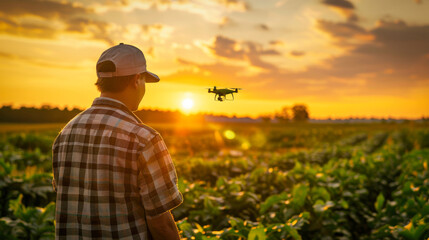 A farmer using a drone to monitor crops