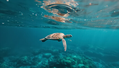 A turtle swimming in the ocean