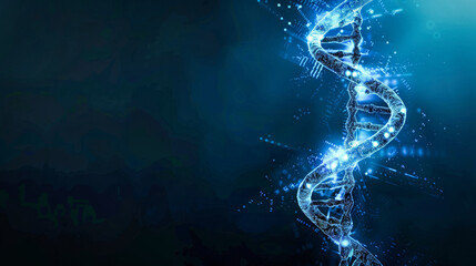 Obraz premium A glowing DNA double helix on a black background