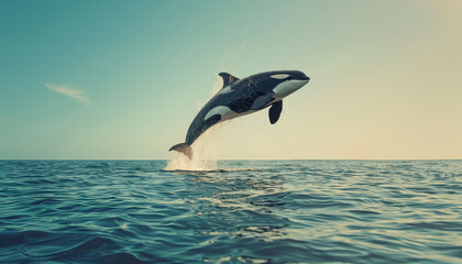 A large whale is leaping out of the water