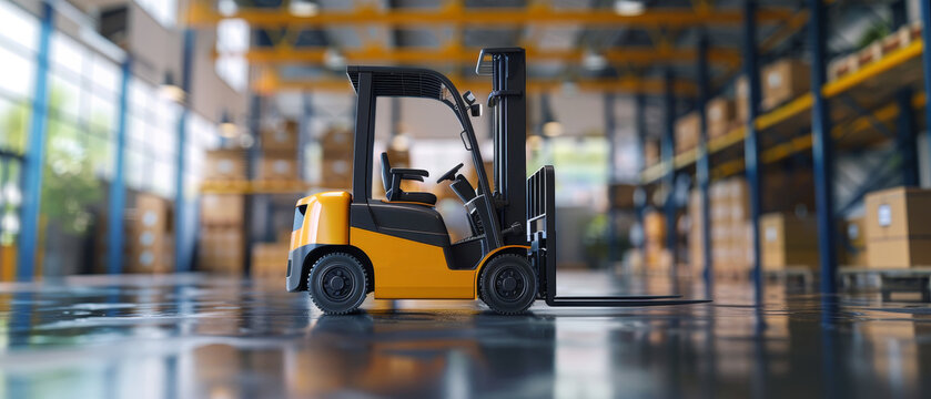 Modern Electric Forklift in Industrial Warehouse with Advanced Automated Systems