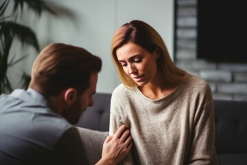 therapist consoling woman during therapy session