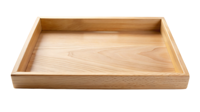 Isolated on a white background, an empty brown wooden box with a natural wood grain texture