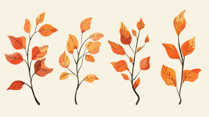 Vintage autumn forest branches with leaves Four . Fla