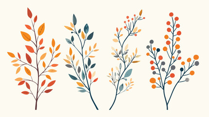 Vintage autumn forest branches with leaves Four . Fla