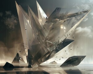 Craft an intriguing frontal perspective of levitating metallic geometric shapes in a hyper-realistic digital art approach, radiating a futuristic and enigmatic allure