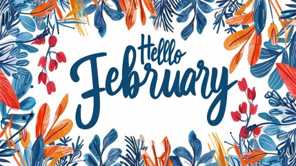hello february february text flower decoration february illustration
