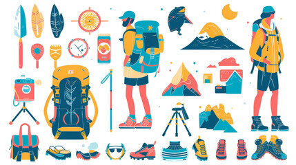 Vector set of people hiking in silhouette style