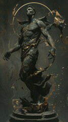 Fototapeta premium A stoic statue of a man holding a bow and arrow, depicting a historical figure in a strong and determined pose