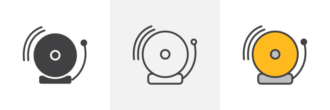School bell icon set. Vector icon of fire bell for emergency alarm.