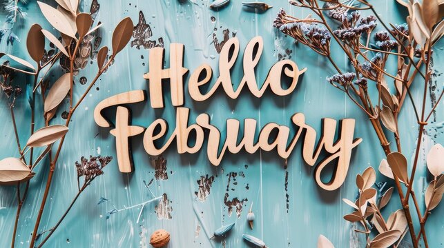 hello february february text flower decoration february illustration