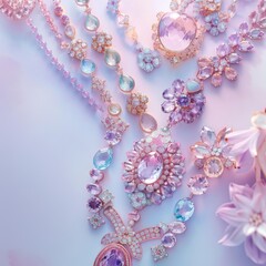 Create a pastel paradise with a side angle illustration of exquisite jewelry Let the soft hues of rose quartz