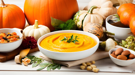Fall Flavor Delight Bowl of Assorted Pumpkin and Squash Soup Harvest Bowl: Assorted Pumpkin and Squash Soup Delight, 