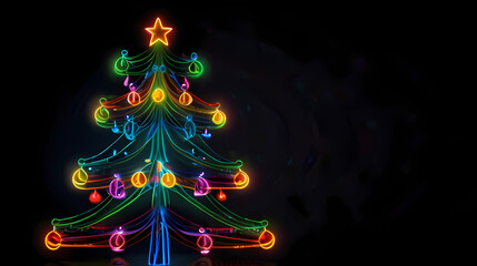 Neon Lighting In The Shape Of Christmas Tree Background	
