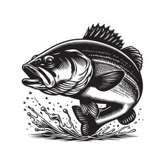 bass fish silhouette. fish illustration. jumping fish