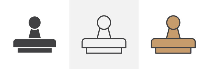 Stamp vector set. Document rubber seal tool graphic. Business approval wooden stamp icon.