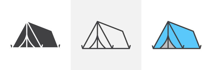 Camping vector set. Summer outdoor destination tent graphic. Shelter camp icon. Military night camp tent graphic. © iconic