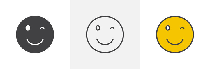 Smile wink vector set. Wink eye smiley graphic. Blink eye face emoji icon.