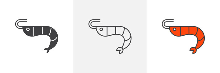 Shrimp vector set. Cooked prawn graphic. Lobster icon. Crustacean seafood graphic.