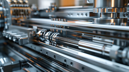 A machine is making a lot of metal parts. The parts are shiny and metallic